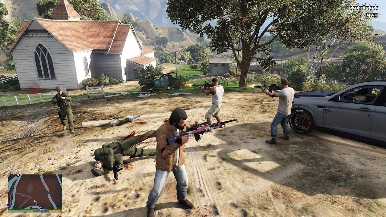 GTA 5 – Franklin, Michael and Trevor Ten Star Escape From Hill Valley Church # 204