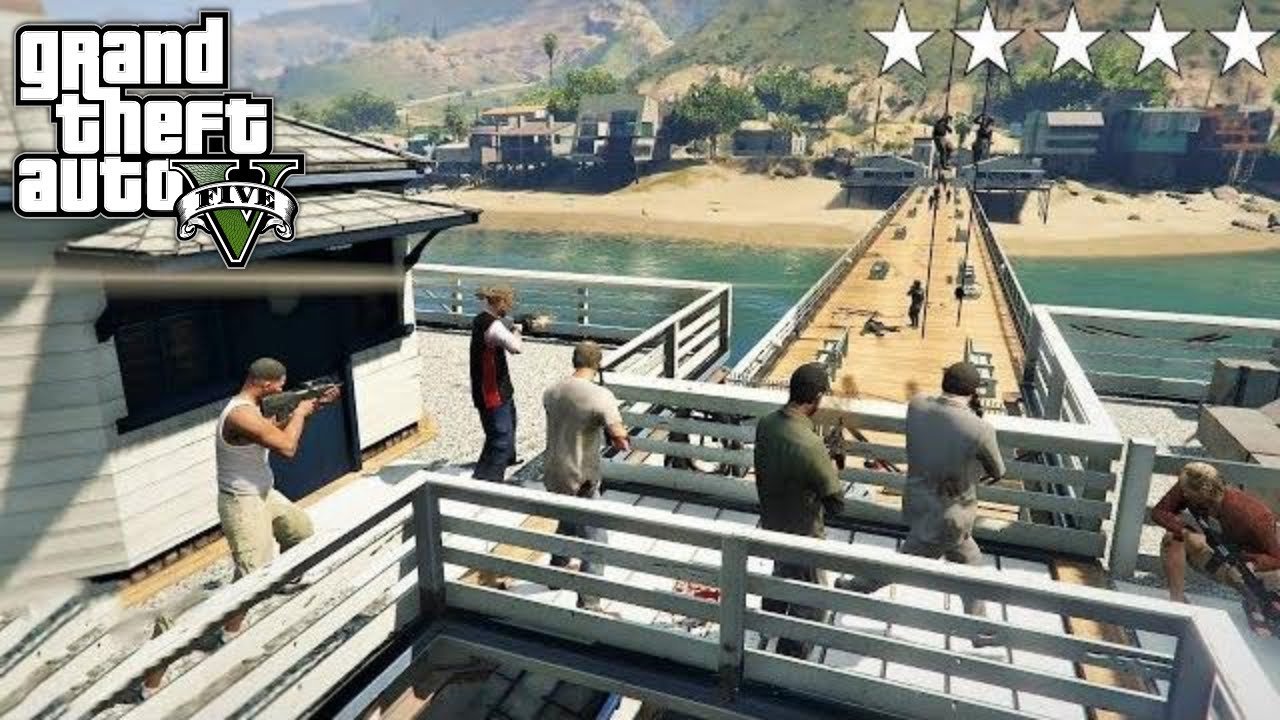 GTA 5 – Franklin, Lamar, Michael, Trevor, Ron and Wade’s FIVE STAR COP BATTLE/ESCAPE