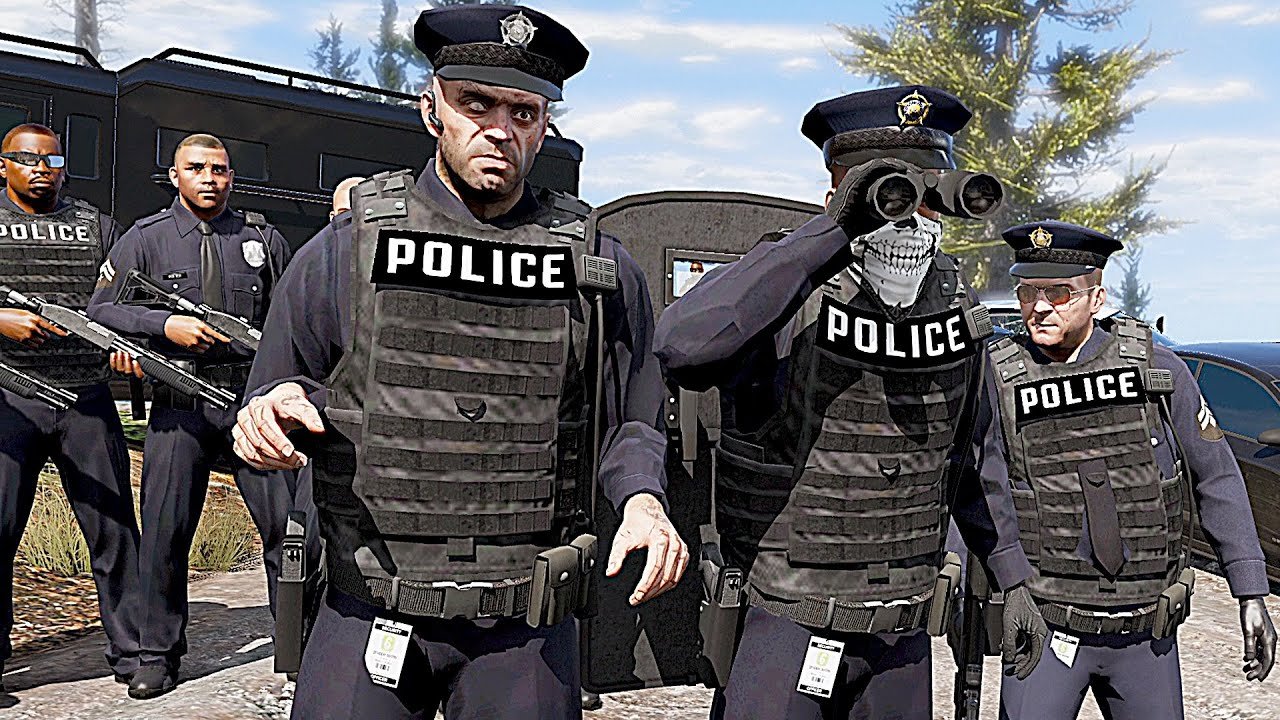 GTA 5 – Police Michael, Franklin and Trevor Saving Lamar from Ballas Gang! (Police Story Missions)
