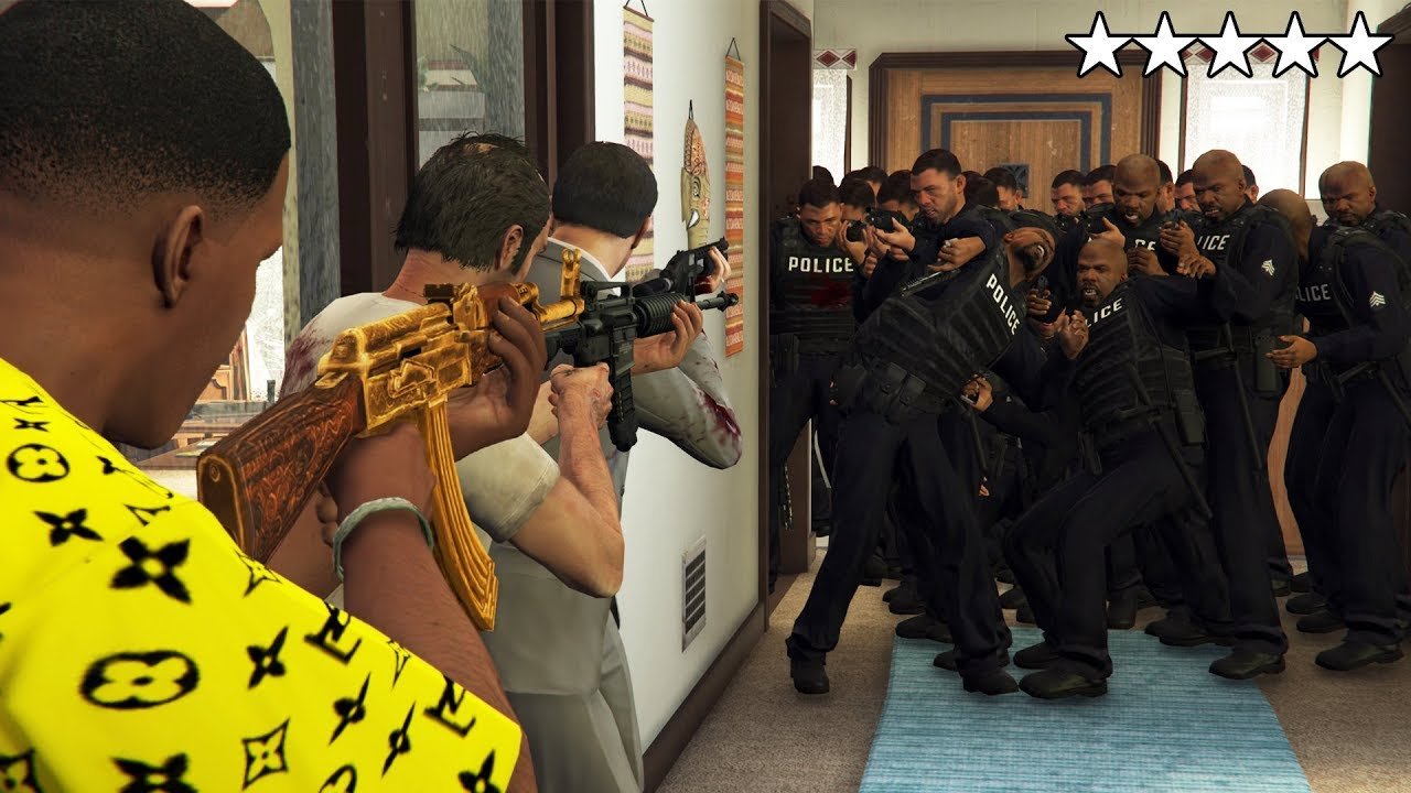 GTA 5 – Five Star POLICE CHASE with Franklin, Michael and Trevor! (Franklin’s OLD HOUSE Cop Battle)