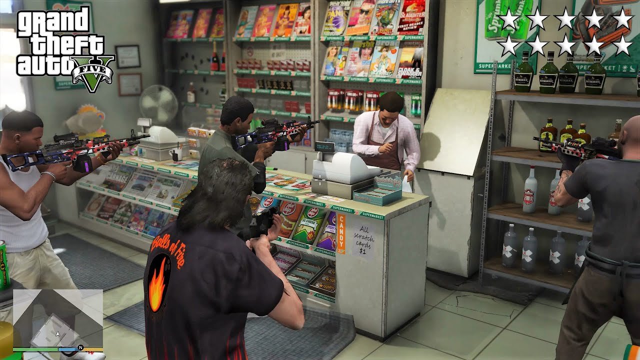 GTA 5 – Franklin, Lamar, Michael, Trevor, Chef and Wade’s TEN STAR COP BATTLE/ESCAPE