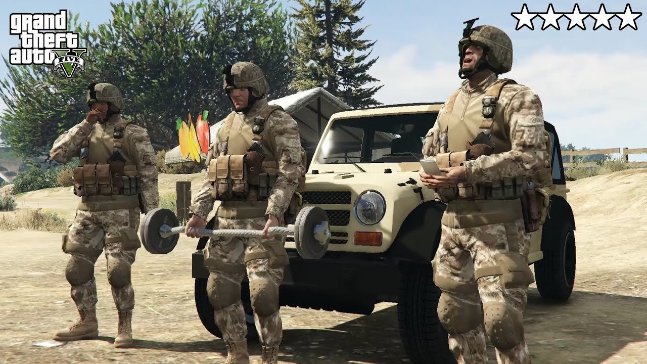 GTA 5 – ARMY Michael, Franklin and Trevor VS Five Star Epic Battle! (Fort Zancudo Assault) GTA 5 – ARMY Michael, Franklin and Trevor VS Five Star Epic Battle! (Fort Zancudo Assault)